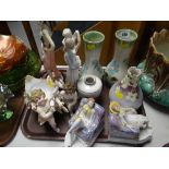 Parcel of mixed pottery and china including Continental cherubic flower carriage, pair of