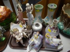 Parcel of mixed pottery and china including Continental cherubic flower carriage, pair of