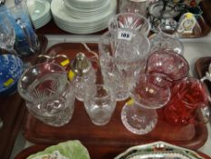 Parcel of mixed glassware including cranberry glass and cut glass