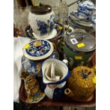 Mixed pottery parcel including Jasperware biscuit barrel, cakestand etc