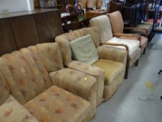 Pair of 1930's armchairs and a pair of similar period chairs