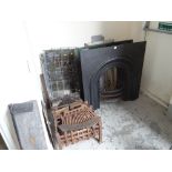 Quantity of fireplace metalware, dog grate, fire surround etc