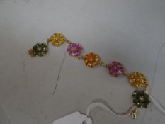 9ct tricolour multi-gem floral pear sapphire bracelet