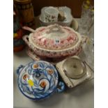 Quantity of mixed pottery including tureen, vintage biscuit barrel etc