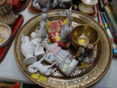 Brass tray and sundry items of china