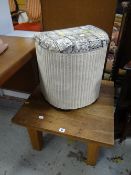 Half moon loom linen basket and a square topped table