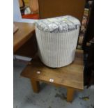 Half moon loom linen basket and a square topped table