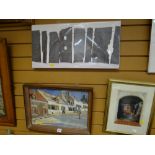 Vintage framed and signed watercolour - Dutch street scene together with a signed pastel - courtyard