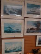 Five framed ROBERT TAYLOR naval prints, some signed including South Atlantic Task Force, The