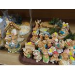 Large collection of Pendelfin figures with stands