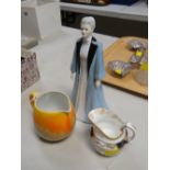 Coalport figure of Edith Cavell, a Shelley cream jug etc