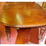 A VICTORIAN MAHOGANY WIND-OUT TABLE with one full and two extra half leaves, the top with moulded
