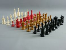 A JAQUES, LONDON 'STAUNTON' PATTERN BOX WOOD & EBONY CHESS SET, weighted, the 3.5 ins box wood