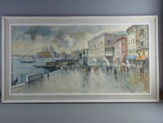 LOUIS MUZZINI? oil on canvas - fine depiction of the waterfront at Venice with crowds of figures,