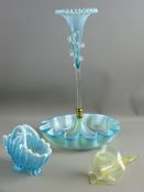 THREE PIECES OF VICTORIAN COLOURED GLASSWARE including a single flute table epergne and a two