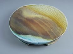 MAY LING BEADSMOORE CONTEMPORARY POTTERY CHEESE PLATTER with ribbed semi-glazed decoration and