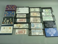 AN INTERESTING COLLECTION OF VINTAGE BANK NOTES & COIN PROOF SETS to include a 1951 white five pound