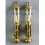 RAILWAYANA - a pair of brass Great Western Railway candle lamps with plain glass shades (one broken,