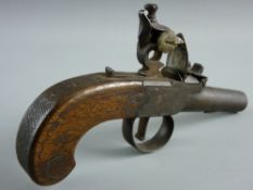 AN 18th CENTURY POCKET PISTOL with gently curved metal inlaid grip, requiring full cleaning and