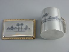 A WHITE METAL TANKARD and matching gentleman's cigarette case, each with a Nile river scene with