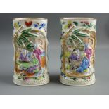 A PAIR OF LATE 19th CENTURY CHINESE PORCELAIN OVAL SPILL VASES having Famille Verte and pink