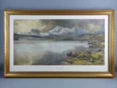 ALFRED OLIVER fine coloured print - Snowdon from Capel Curig with title to slip, 40 x 80 cms