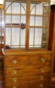 A GEORGE IV MAHOGANY BOOKCASE CHEST, the two door glazed top with eleven pane doors with arched