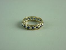 A NINE CARAT WHITE GOLD SAPPHIRE ETERNITY RING, 2.6 grms, size 'O/P'