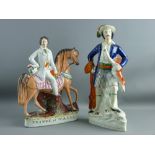 A 19th CENTURY STAFFORDSHIRE POTTERY EQUESTRIAN FIGURINE 'Prince of Wales' (repair to front leg of