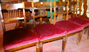 A SET OF FOUR ROSEWOOD PARLOUR CHAIRS, circa 1900 with delicate bobbin turned spindle back rail,