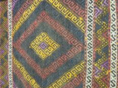 A SUZANI KILIM RUNNER, multi-coloured incorporating a block diamond and zig zag pattern, 184 x 67