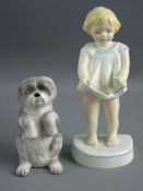 A WORCESTER CHINA FIGURINE OF A YOUNG GIRL and a Royal Crown Derby china begging dog, the