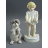 A WORCESTER CHINA FIGURINE OF A YOUNG GIRL and a Royal Crown Derby china begging dog, the