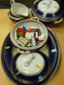 Quantity of blue and gilt Staffs dinnerware with a quantity of mixed collectables