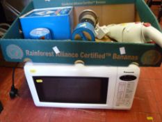 Panasonic microwave oven, a calor gas camping stove, lamp and portable vacuum cleaner E/T