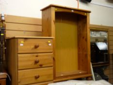 Modern pine narrow chest and an open bookcase
