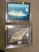 Two electroplate portrait photo frames with cruise liner prints