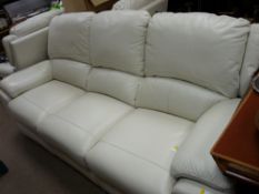 Three piece leather effect lounge suite comprising three seater manual reclining settee, two