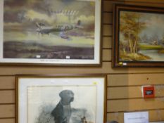 Limited edition print after ROWLEY - black labrador, a print of a spitfire etc