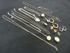 Parcel of nine carat and other gold earrings, chains, lockets etc, total approximately 45 grms