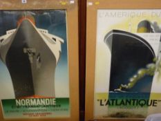 Two framed French cruise liner themed travel posters