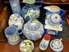 Parcel of miscellaneous china including Delft ware, Dartmouth jug, Oriental blue and white jug, '