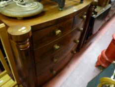 Circa 1900 bow fronted chest of three long and two short drawers