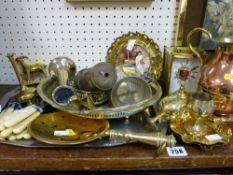 Quantity of brassware, copperware, carriage clock and similar items