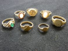 Seven, nine carat gold rings, 18.5 grms