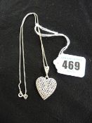 Filigree silver heart shaped pendant and chain