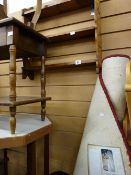 Stained hanging rack and G H Ffrith Ltd rug etc