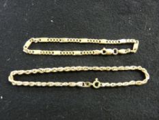 Two nine carat gold chain bracelets, 6 grms