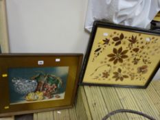 Still life print and a framed foliage collage