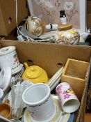Three boxes of mixed bric-a-brac, porcelain, glassware etc